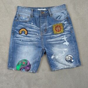 Strivers Row Denim Shorts Mens 30 Blue Patched Paint Splatter Distressed Button